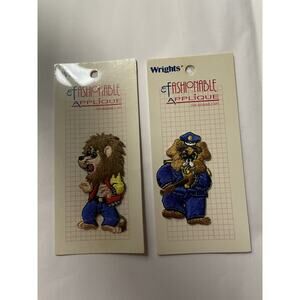 Vintage Wrights Police Dog School Lion Iron On Patch Set Of 2 NOS Sewing